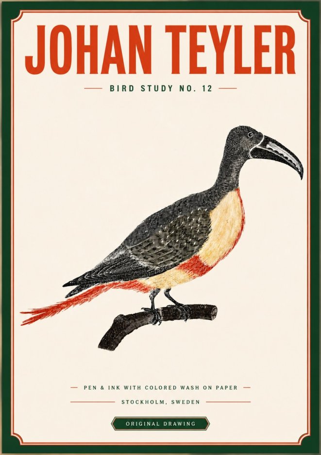 Johan Teyler Bird Study No. 12 - Original Drawing No3 - Poszter