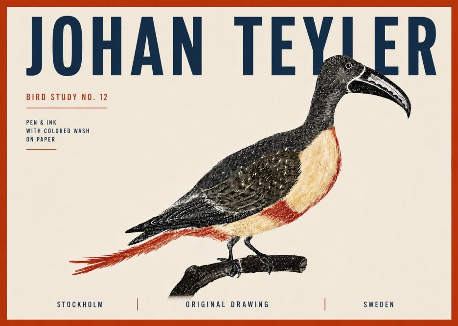 Johan Teyler Bird Study No. 12 - Original Drawing No6 - Poszter