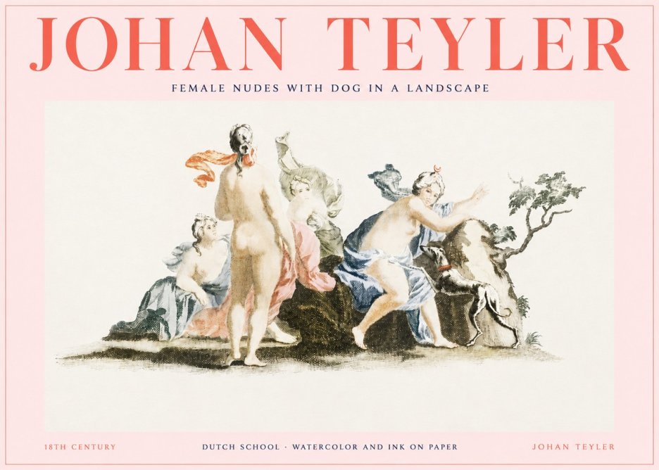 Johan Teyler Nudi Femminili Con Cane in Paesaggio No3 - Poszter