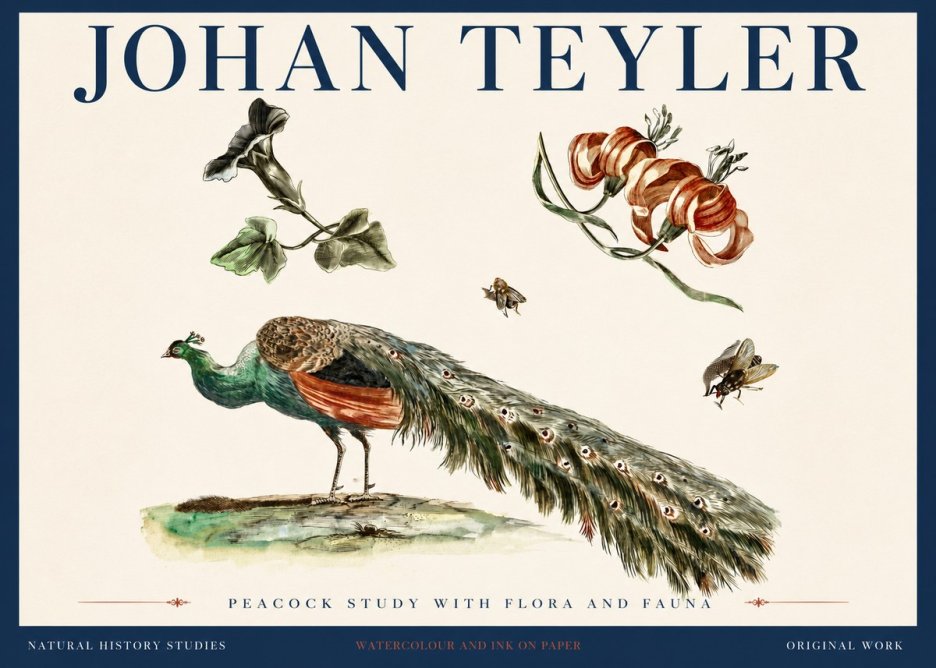Johan Teyler Peacock Study with Flora and Fauna No4 - Poszter