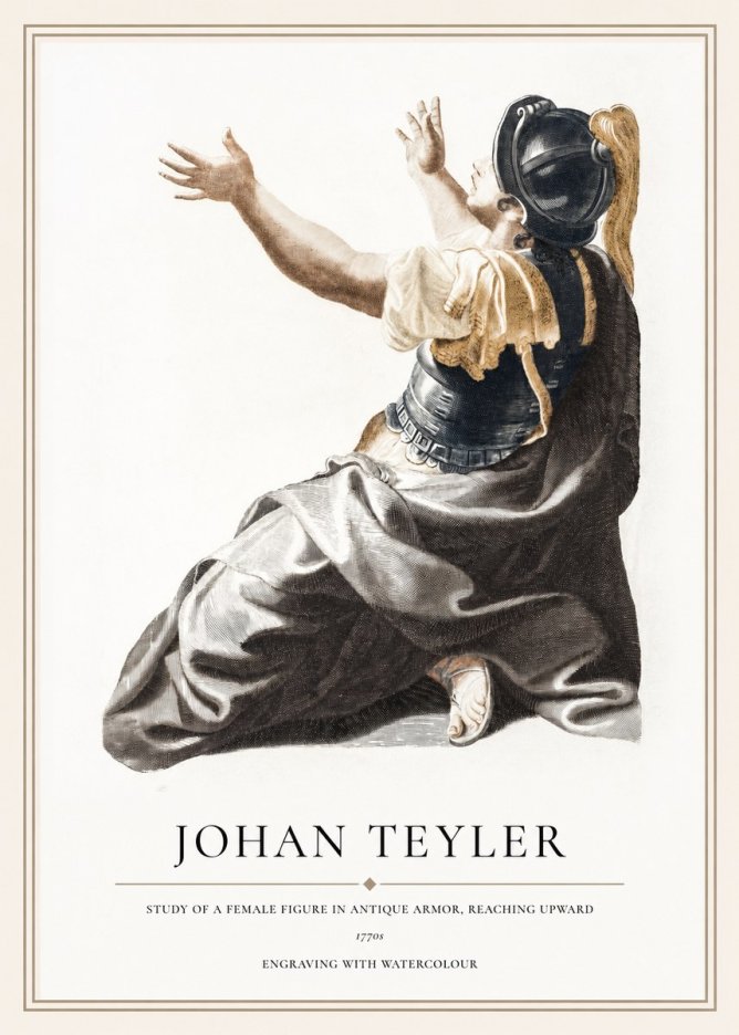 Johan Teyler Study of a Female Figure in Antique Armor, Reaching Upward No1 - Poszter