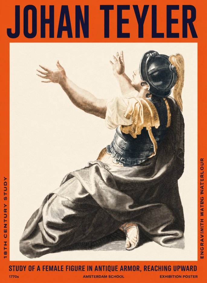 Johan Teyler Study of a Female Figure in Antique Armor, Reaching Upward No2 - Poszter