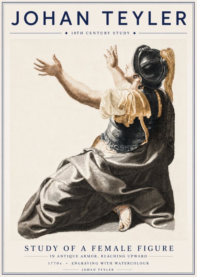 Johan Teyler Study of a Female Figure in Antique Armor, Reaching Upward No4 - Poszter