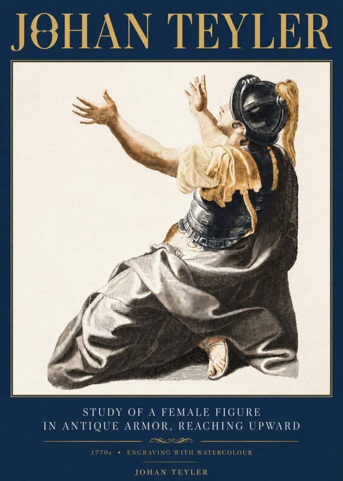 Johan Teyler Study of a Female Figure in Antique Armor, Reaching Upward No6 - Poszter
