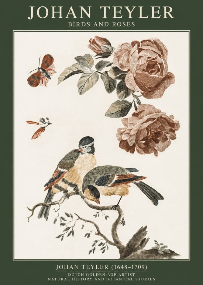 Johan Teyler Birds and Roses No1 - Poszter