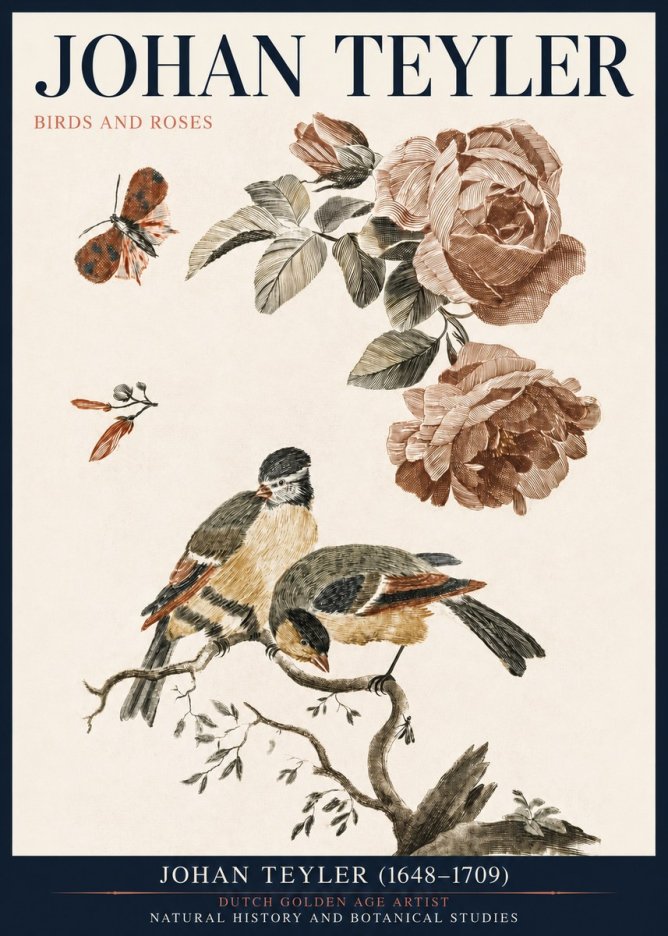 Johan Teyler Birds and Roses No3 - Poszter