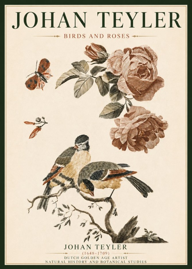 Johan Teyler Birds and Roses No4 - Poszter