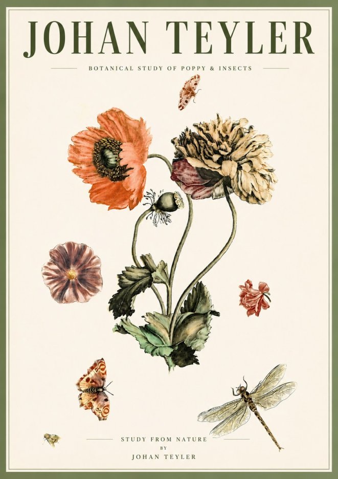 Johan Teyler Botanical Study of Poppy & Insects No5 - Poszter