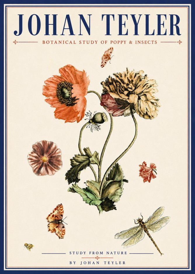 Johan Teyler Botanical Study of Poppy & Insects No6 - Poszter