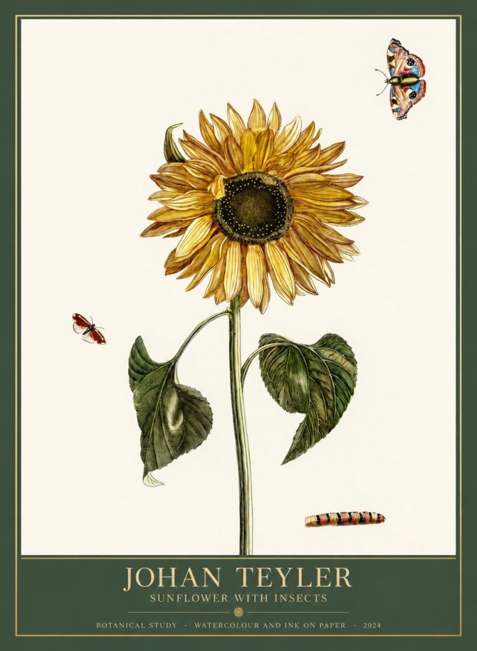 Johan Teyler Sunflower with Insects No1 - Poszter