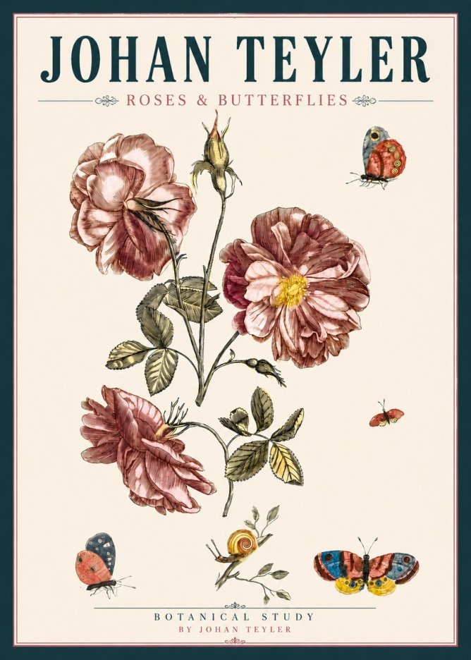 Johan Teyler Roses & Butterflies - Botanical Study No4 - Poszter
