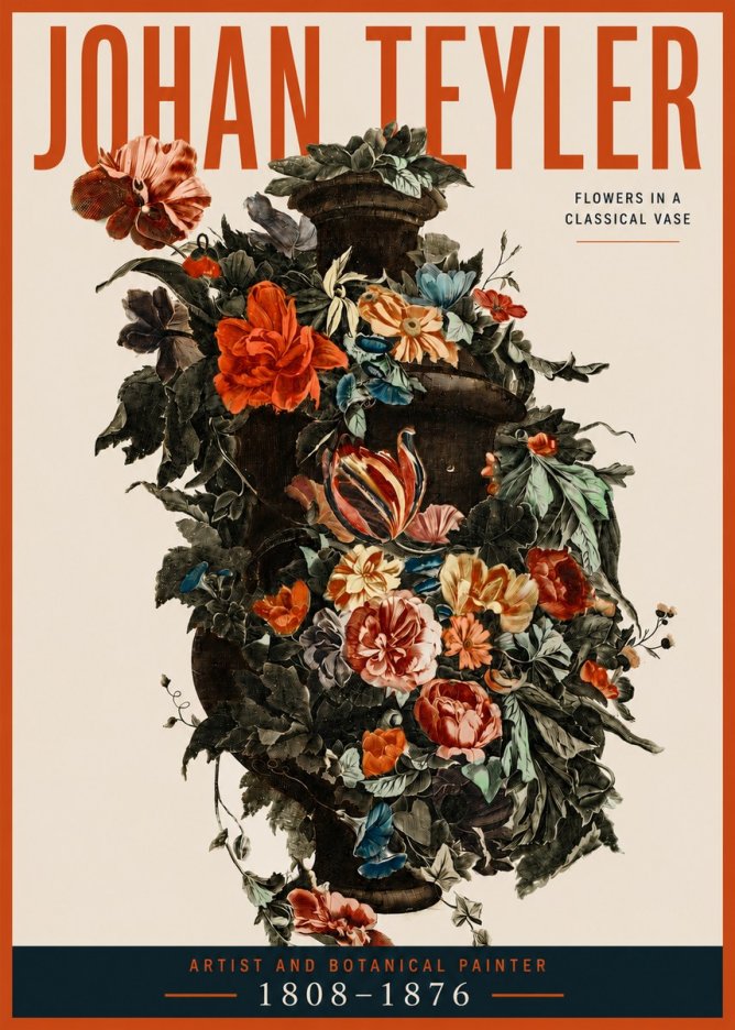 Johan Teyler Flowers in a Classical Vase No3 - Poszter