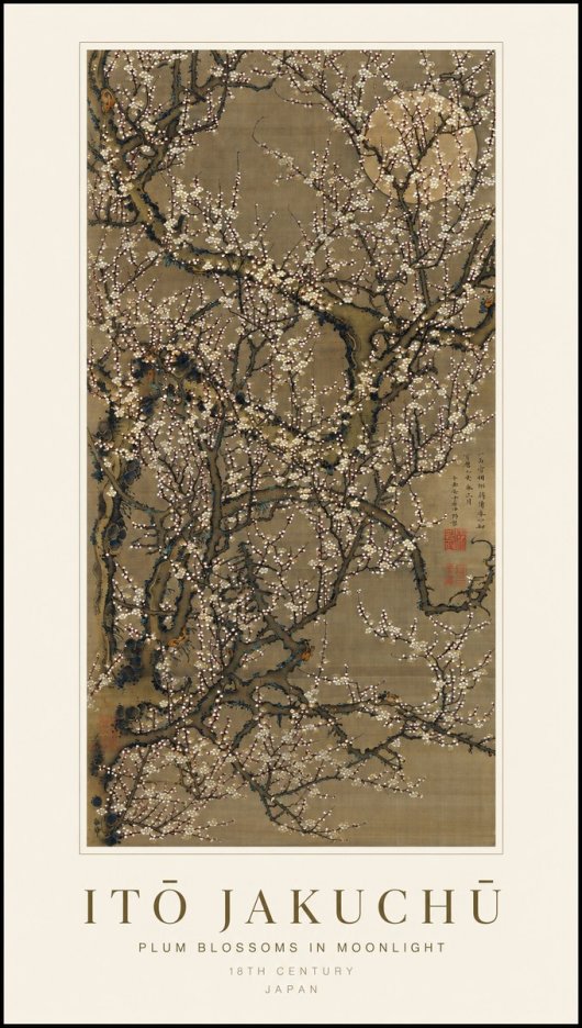 Itō Jakuchū Plum Blossoms in Moonlight No1 - Poszter