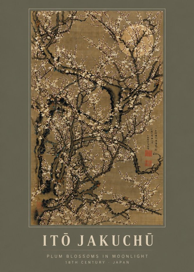 Itō Jakuchū Plum Blossoms in Moonlight No2 - Poszter