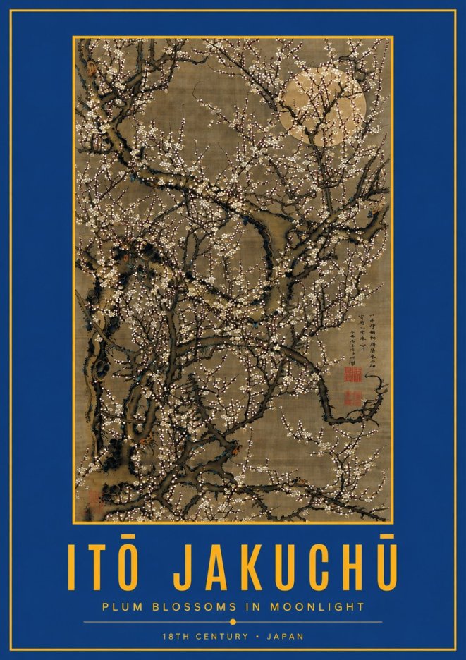 Itō Jakuchū Plum Blossoms in Moonlight No3 - Poszter