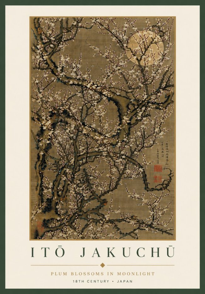 Itō Jakuchū Plum Blossoms in Moonlight No8 - Poszter