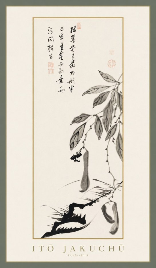 Itō Jakuchū Branch with Pods and Calligraphy No1 - Poszter
