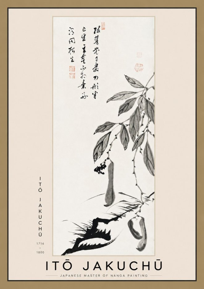 Itō Jakuchū Branch with Pods and Calligraphy No3 - Poszter