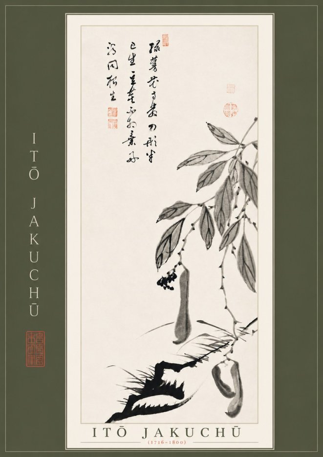 Itō Jakuchū Branch with Pods and Calligraphy No4 - Poszter