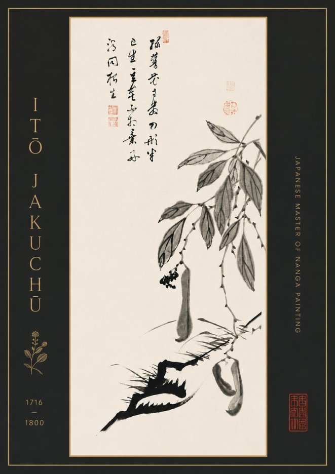 Itō Jakuchū Branch with Pods and Calligraphy No7 - Poszter