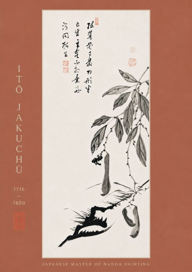 Itō Jakuchū Branch with Pods and Calligraphy No8 - Poszter