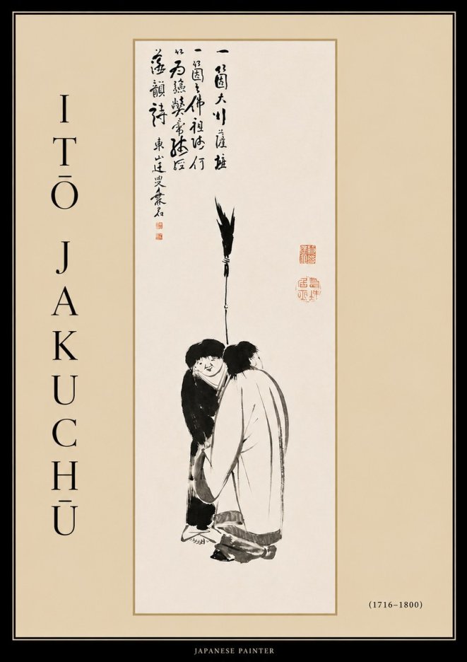 Itō Jakuchū Two Figures Holding a Staff No4 - Poszter