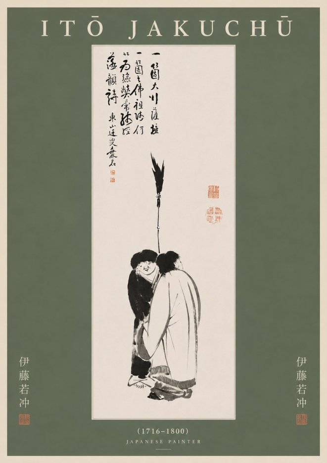 Itō Jakuchū Two Figures Holding a Staff No5 - Poszter