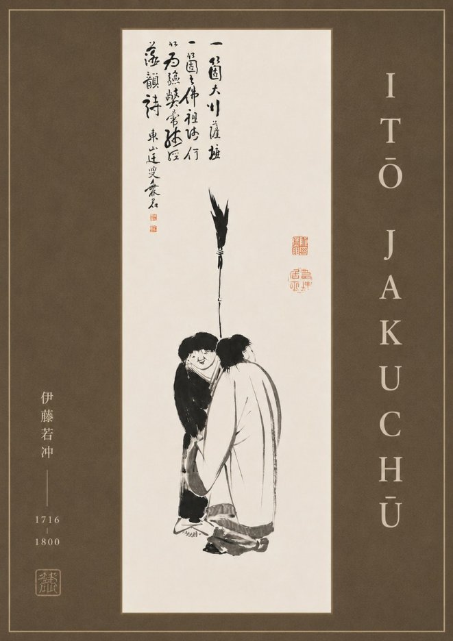Itō Jakuchū Two Figures Holding a Staff No6 - Poszter