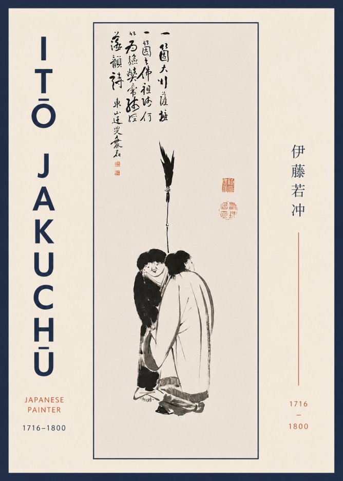 Itō Jakuchū Two Figures Holding a Staff No7 - Poszter