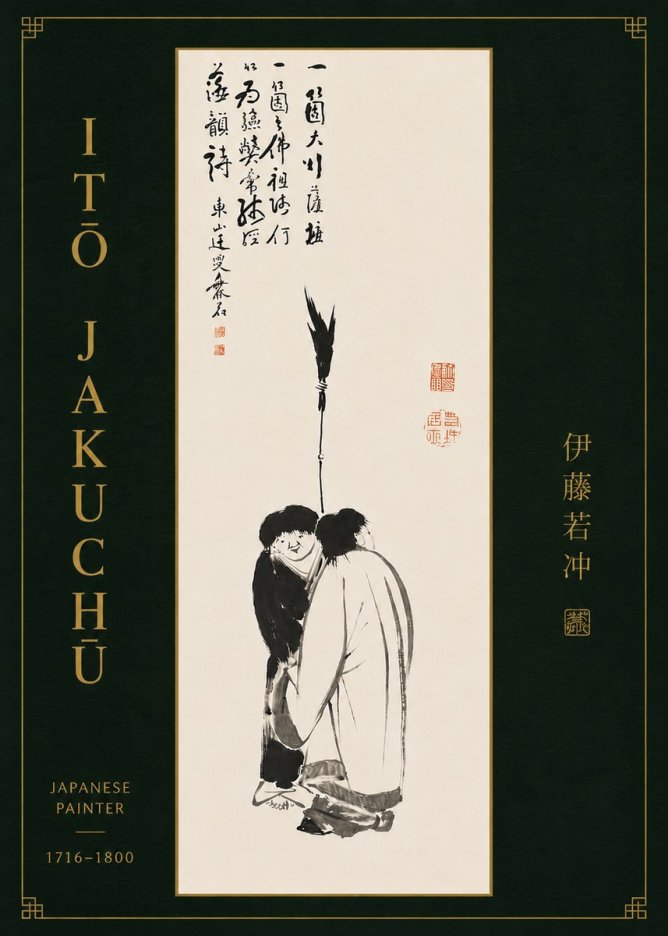 Itō Jakuchū Two Figures Holding a Staff No8 - Poszter