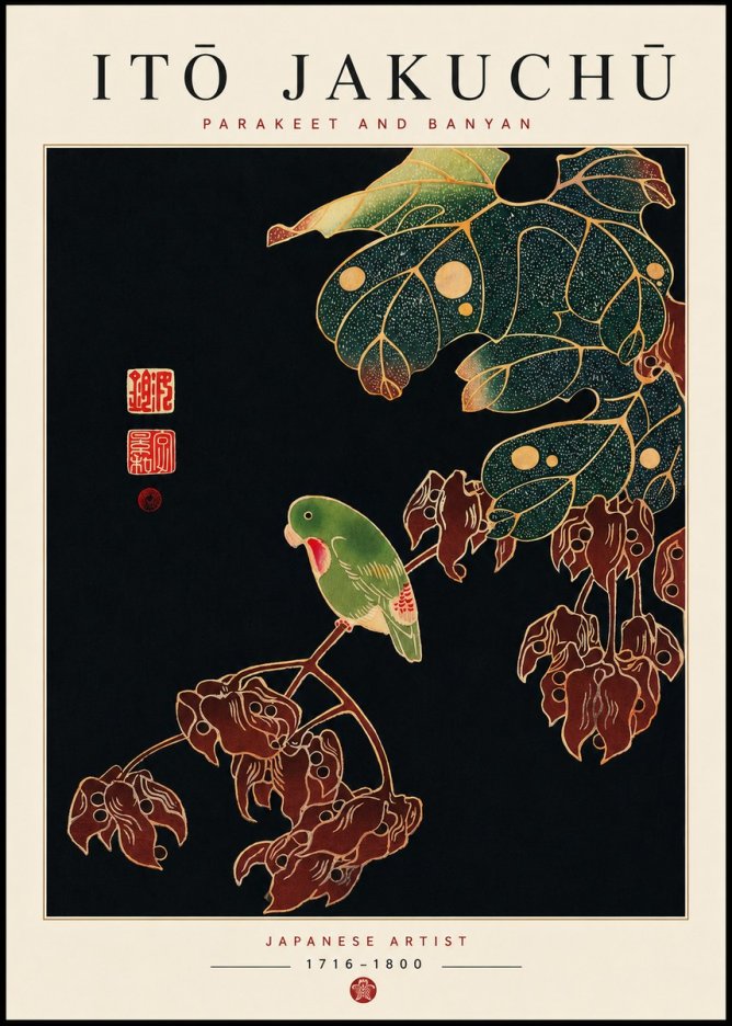 Itō Jakuchū Parakeet and Banyan No3 - Poszter