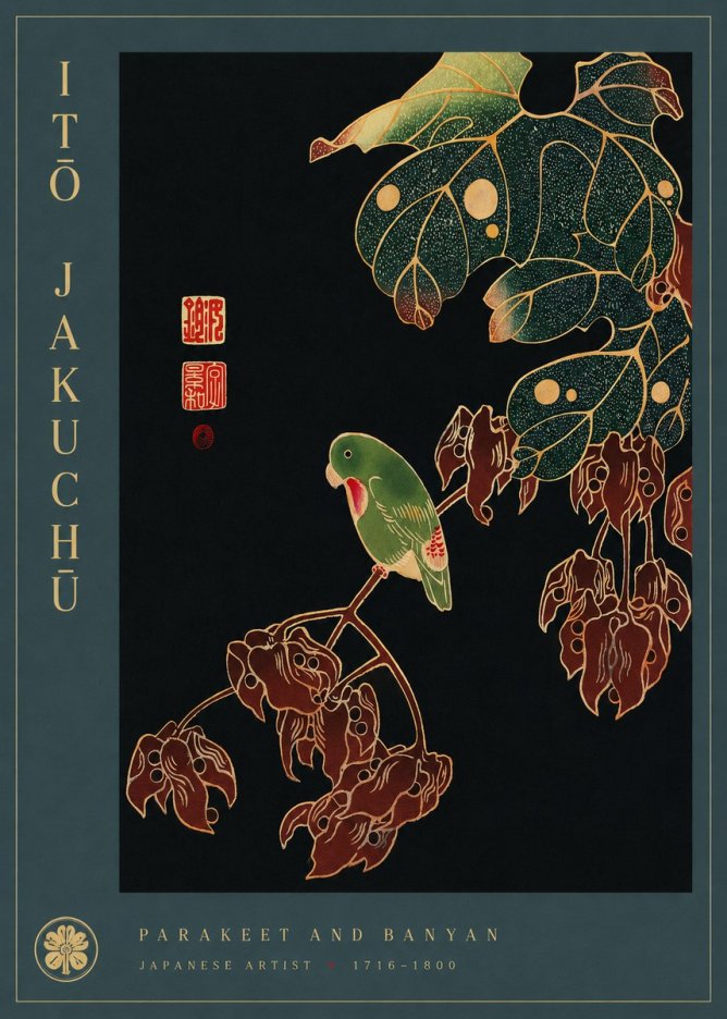 Itō Jakuchū Parakeet and Banyan No4 - Poszter