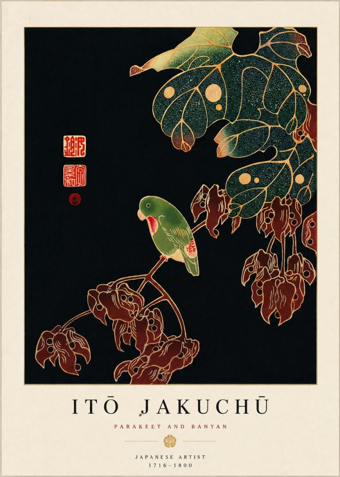 Itō Jakuchū Parakeet and Banyan No5 - Poszter
