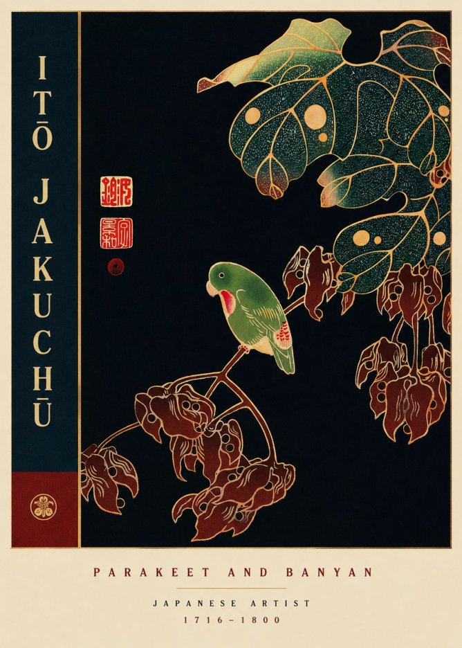 Itō Jakuchū Parakeet and Banyan No6 - Poszter