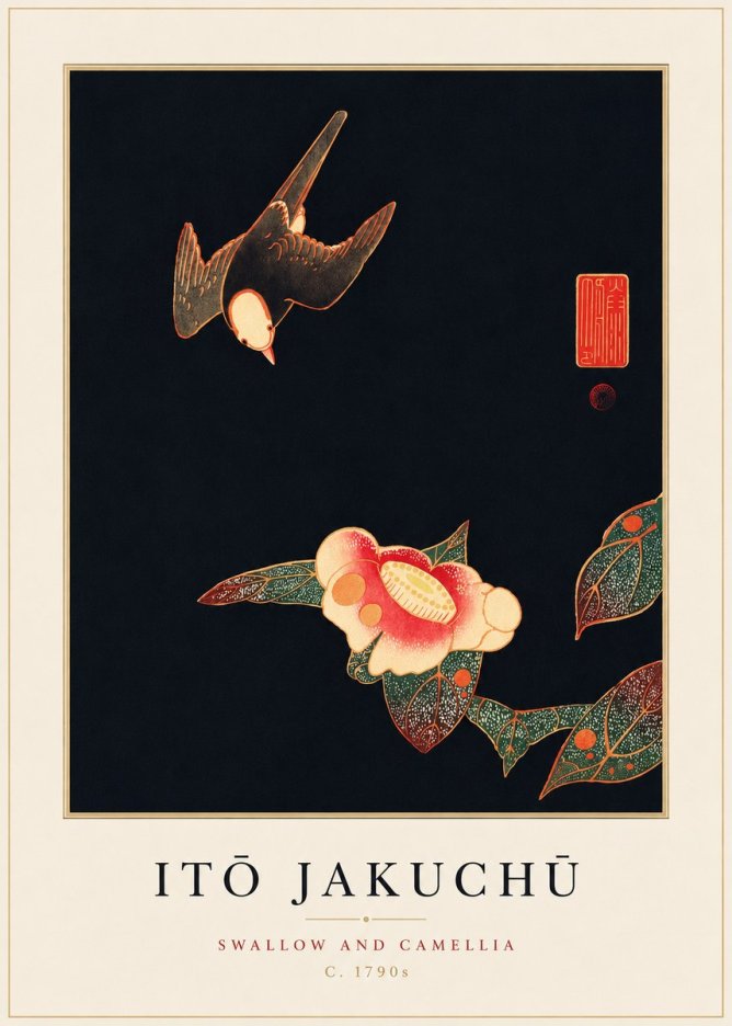 Itō Jakuchū Swallow and Camellia No3 - Poszter