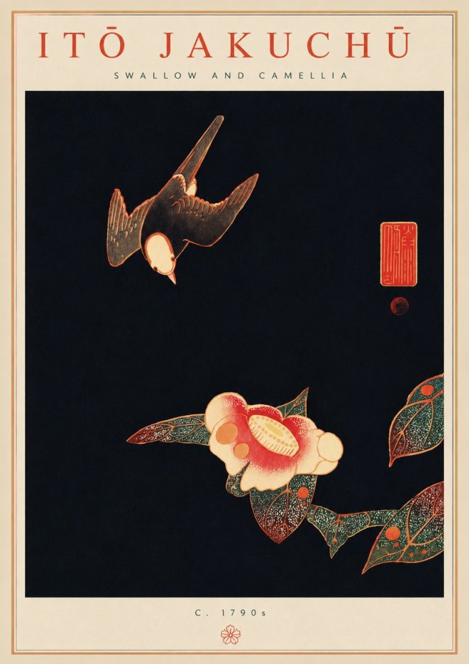 Itō Jakuchū Swallow and Camellia No6 - Poszter