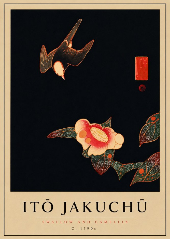 Itō Jakuchū Swallow and Camellia No8 - Poszter