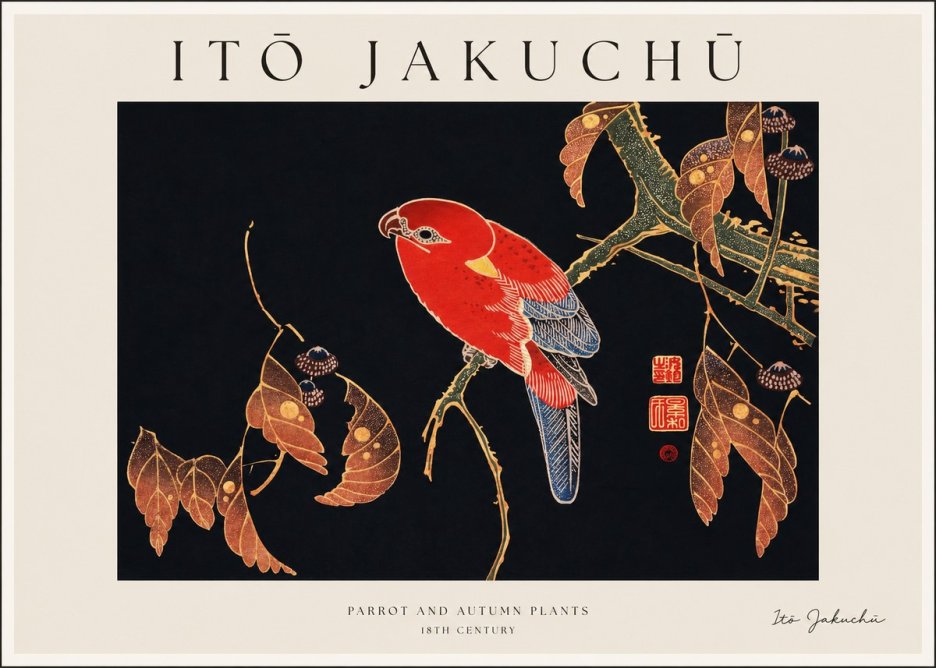 Itō Jakuchū Parrot and Autumn Plants No1 - Poszter