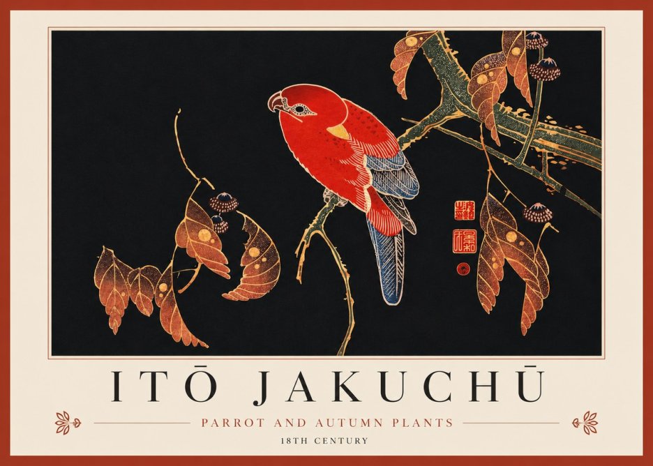 Itō Jakuchū Parrot and Autumn Plants No3 - Poszter