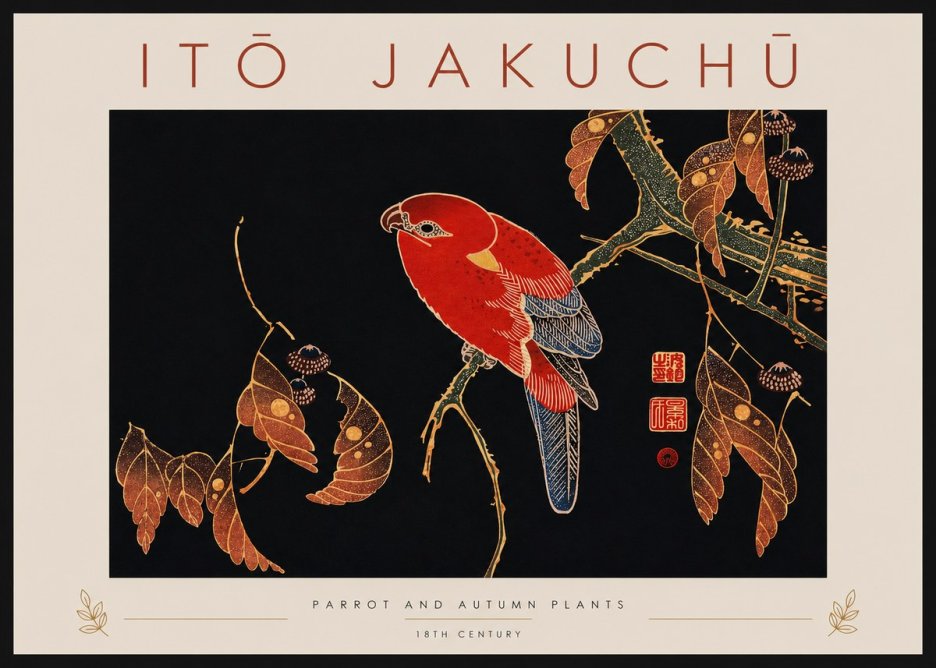 Itō Jakuchū Parrot and Autumn Plants No4 - Poszter