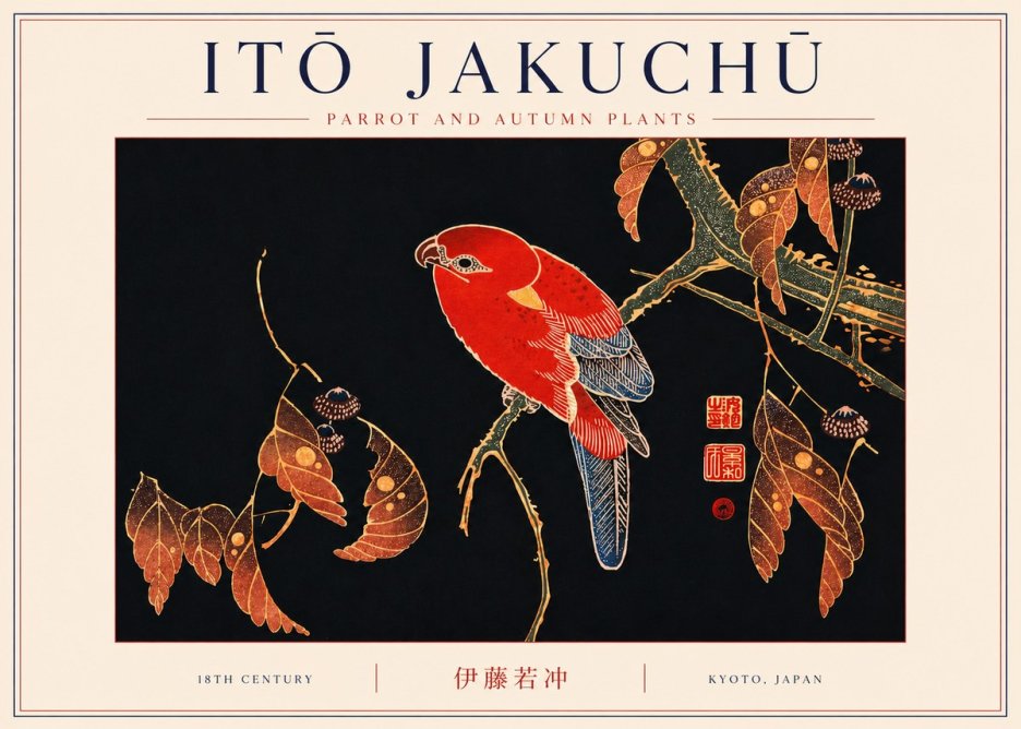 Itō Jakuchū Parrot and Autumn Plants No6 - Poszter