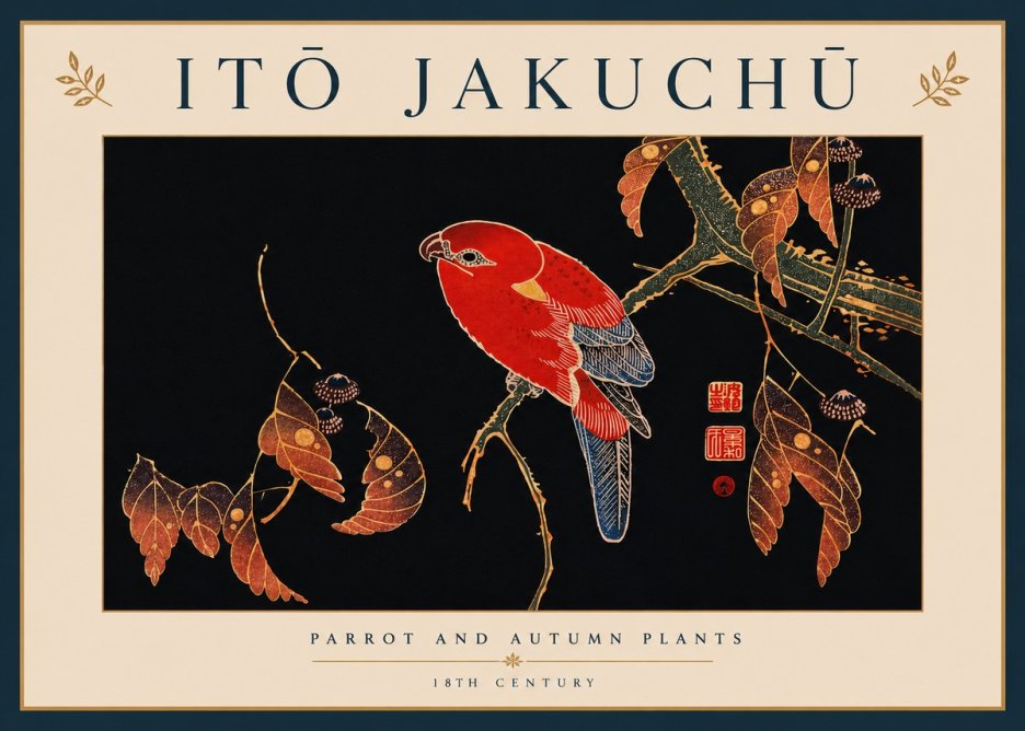 Itō Jakuchū Parrot and Autumn Plants No8 - Poszter