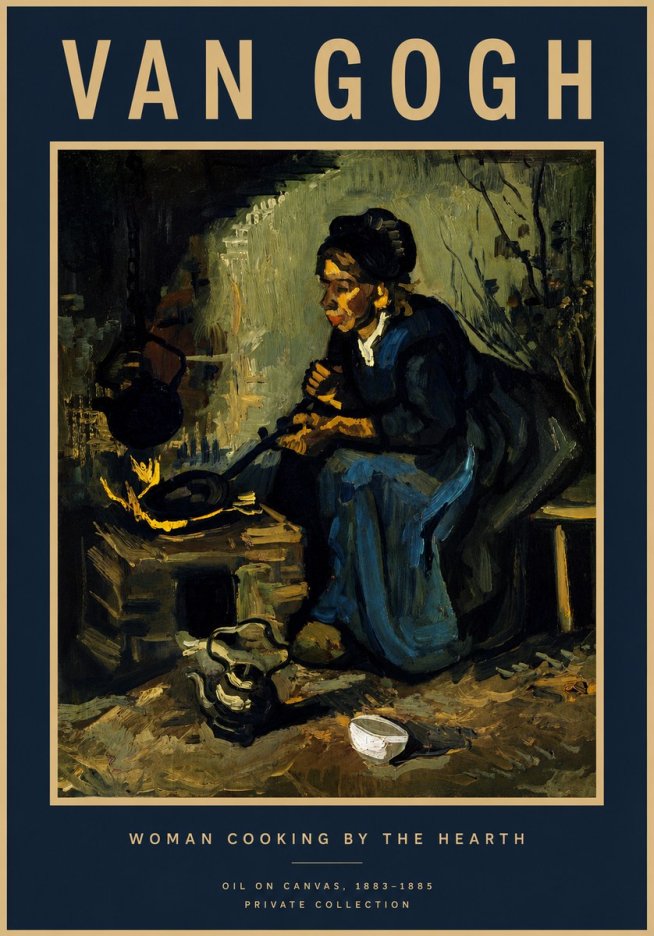Van Gogh Woman Cooking by the Hearth No4 - Poszter