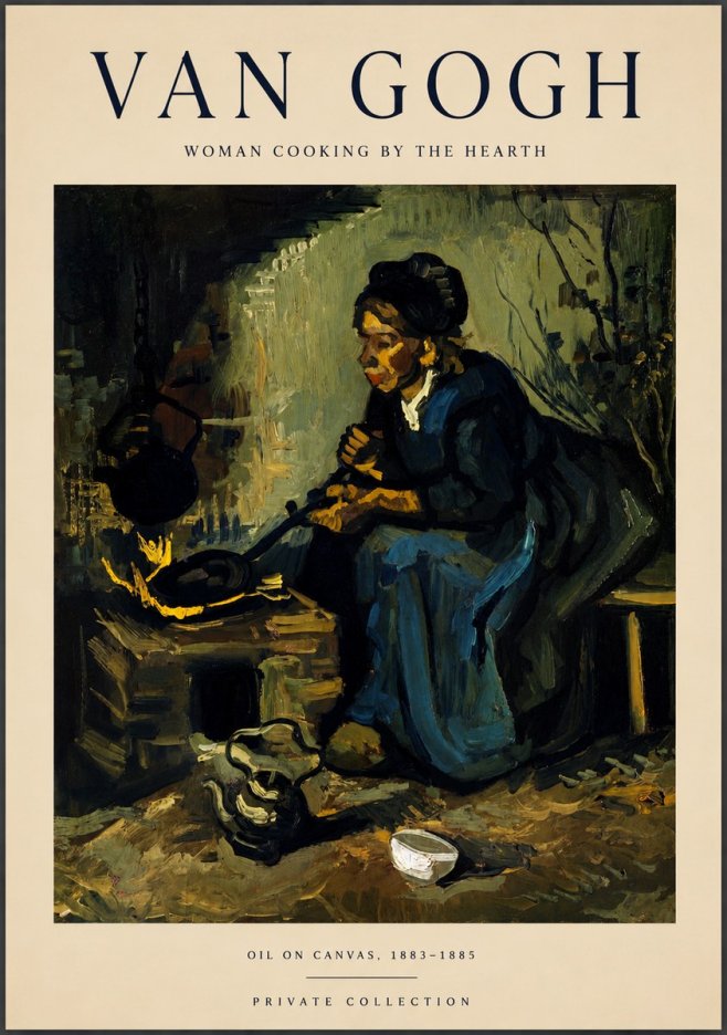 Van Gogh Woman Cooking by the Hearth No5 - Poszter