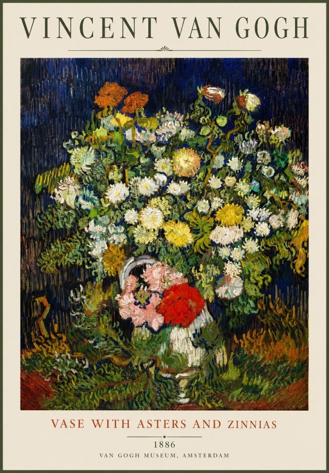 Van Gogh Vase with Asters and Zinnias No2 - Poszter