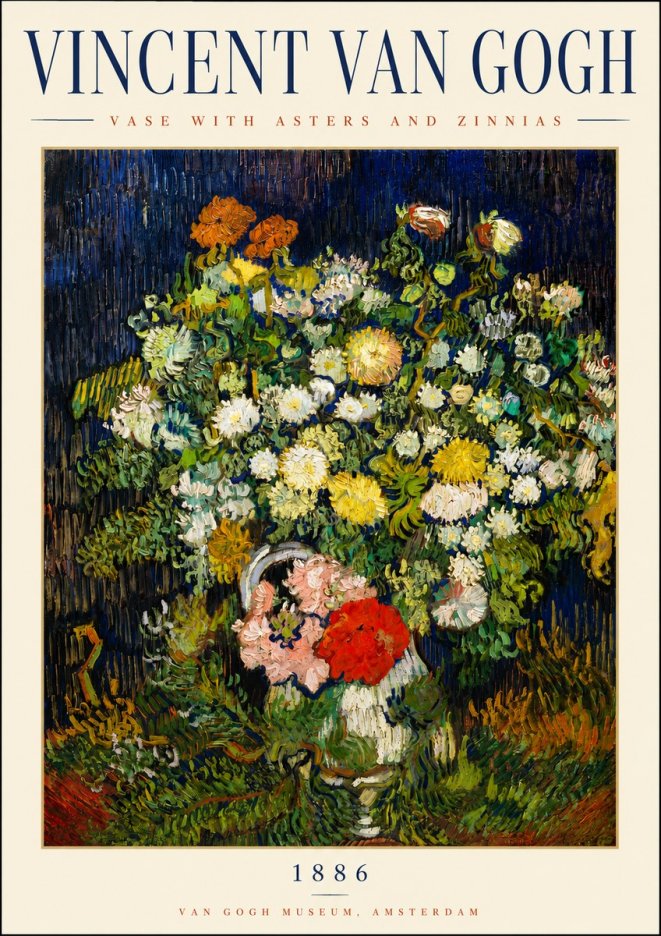 Van Gogh Vase with Asters and Zinnias No3 - Poszter