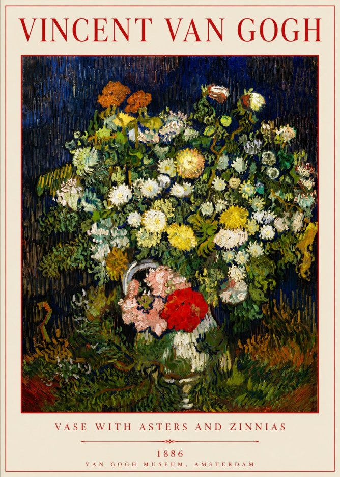 Van Gogh Vase with Asters and Zinnias No6 - Poszter