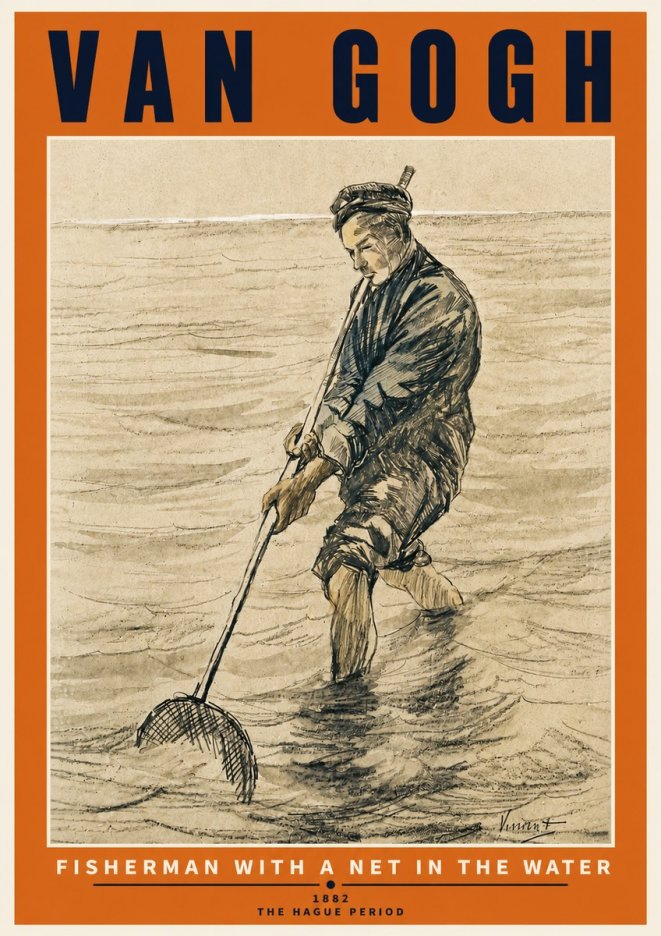 Van Gogh Fisherman with Net No6 - Poszter