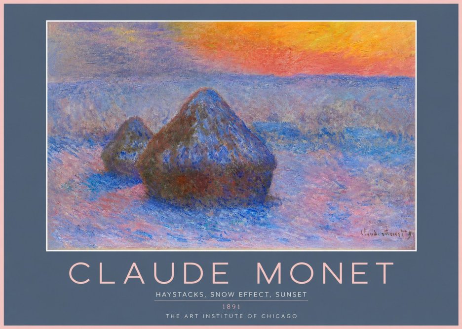 Monet Haystacks, Snow Effect, Sunset No2 - Poszter