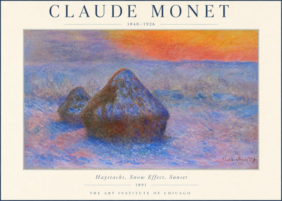 Monet Haystacks, Snow Effect, Sunset No3 - Poszter